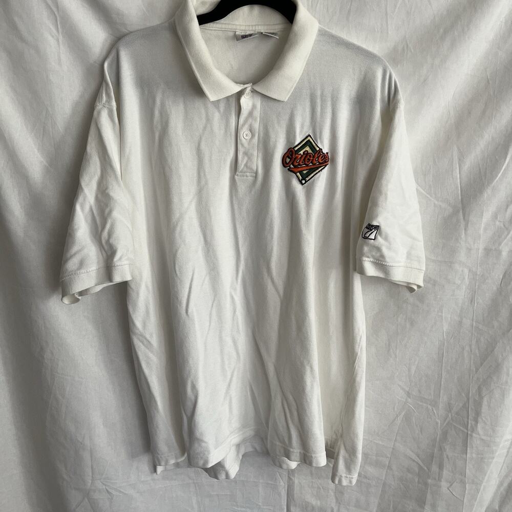 Vintage Logo 7 Baltimore Orioles Embroidered Logo MLB White Polo Men's XL